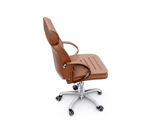 Brown leather office chair isolated on white background. Executive Stylish workplace. 3D illustration