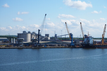 Naklejka premium Indistrial ferry docks area in North Shields England 