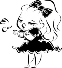 投げキッスをする女の子　線画
