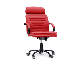 Fototapeta premium Red leather office chair isolated on white background. Executive Stylish workplace. 3D illustration