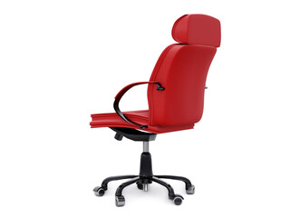 Red leather office chair isolated on white background. Executive Stylish workplace. 3D illustration