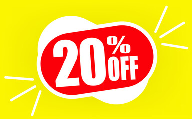 20 percent off. Discount for big sales. Red balloon with a white outline on a yellow background