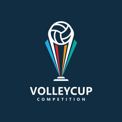 Trophy volleyball logo template design vector icon illustration