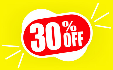 30 percent off. Discount for big sales. Red balloon with a white outline on a yellow background
