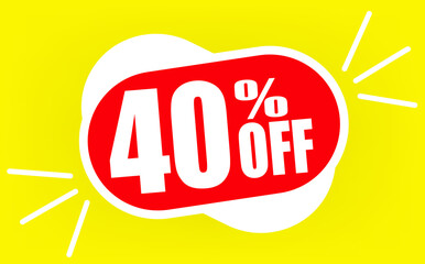 40 percent off. Discount for big sales. Red balloon with a white outline on a yellow background