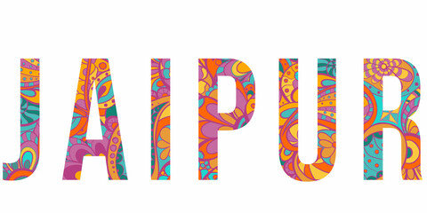 Jaipur city name with doodle pattern. Isolated decorative element