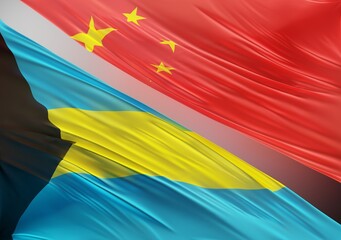 China Flag with Abstract The Bahamas Flag Illustration 3D Rendering (3D Artwork)