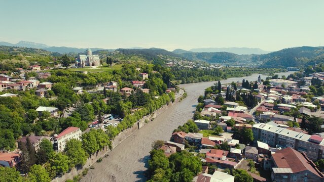view of river Rioni and Kutaisi, Georgia. High quality photo