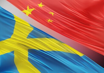 China Flag with Abstract Sweden Flag Illustration 3D Rendering (3D Artwork)