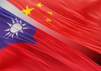 China Flag with Abstract Taiwan Flag Illustration 3D Rendering (3D Artwork)