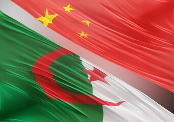 China Flag with Abstract Algeria Flag Illustration 3D Rendering (3D Artwork)