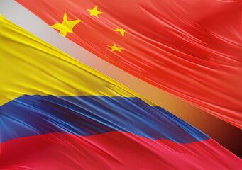 China Flag with Abstract Colombia Flag Illustration 3D Rendering (3D Artwork)