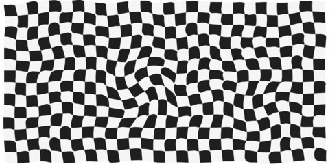 Checkerboard surface with distortion. Black and white mosaic of squares