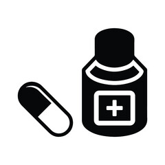Drugs, pills, medicine icon. Black vector graphics.