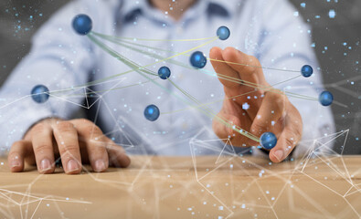 abstract lines with dots over dark background.