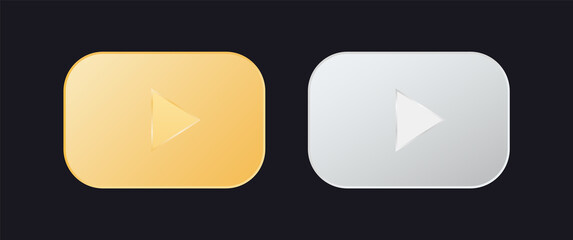 Golden and silver buttons. Rectangular shiny web shapes with play symbol