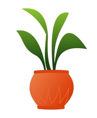 Leaves Indoor plants and flowers. In ceramic pots. Homemade beautiful herbs. Isolated on white background. Cartoon fun style. Vector