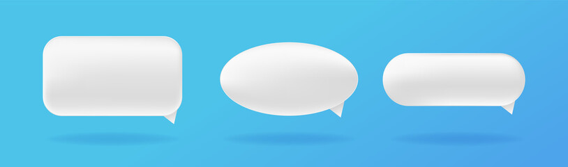 White speech 3d bubbles. Rounded and rectangular dialog box