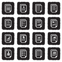 Report Icons. Grunge Black Flat Design. Vector Illustration.