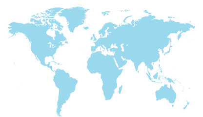 World map light blue color, flat design 