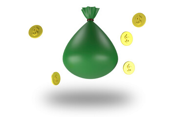 Money bags icon, money saving concept. Money bags on white background. 3d rendering