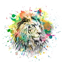 Fotobehang lion head with creative colorful abstract elements on dark background © reznik_val