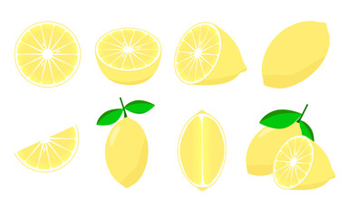 レモンのイラストセット（白背景）