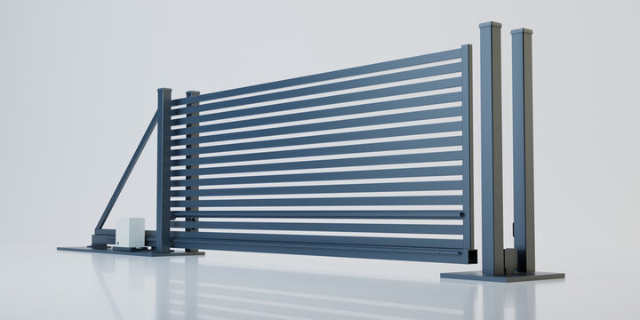 Sliding gate on white background, 3D illustration