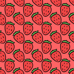 Seamless strawberries pattern. Doodle vector with red strawberries icons. Vintage strawberries pattern