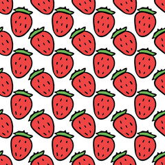 Seamless strawberries pattern. Doodle vector with red strawberries icons. Vintage strawberries pattern