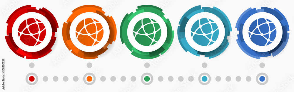 Aufkleber Web, internet concept vector icon set, modern design abstract web buttons in 5 color options, infographic template for webdesign and mobile apps