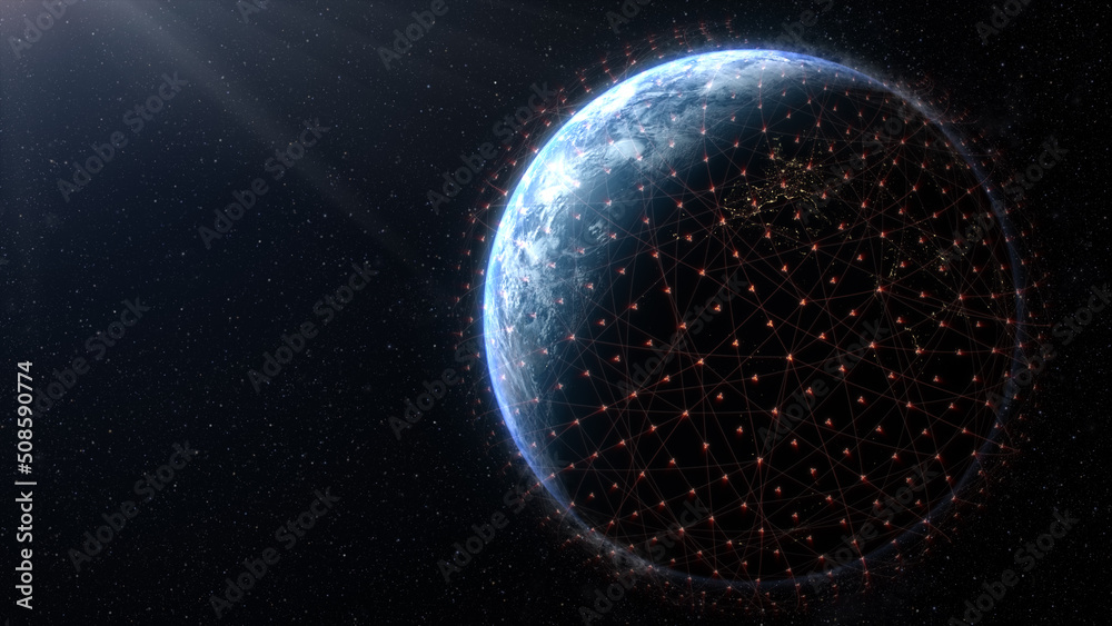 Poster Global Positioning System GPS of navigation satellites or satnav transmit data coverage around planet Earth
