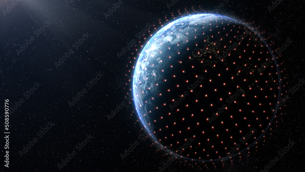 Poster Global Positioning System GPS of navigation satellites or satnav transmit data coverage around planet Earth
