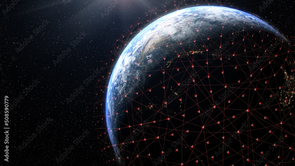Poster Global Positioning System GPS of navigation satellites or satnav transmit data coverage around planet Earth