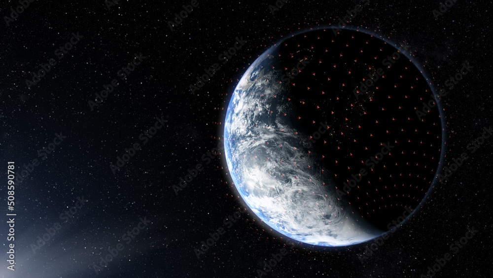 Poster Global Positioning System GPS of navigation satellites or satnav transmit data coverage around planet Earth