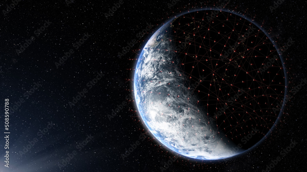 Poster Global Positioning System GPS of navigation satellites or satnav transmit data coverage around planet Earth