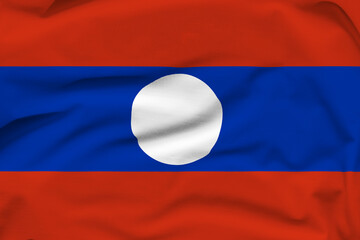 Laos national flag, folds and hard shadows on the canvas