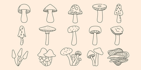 mushroom set line art logo vector symbol illustration design