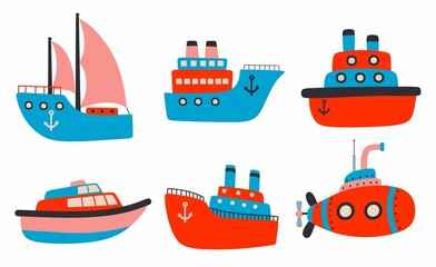 Set of sea transport. 