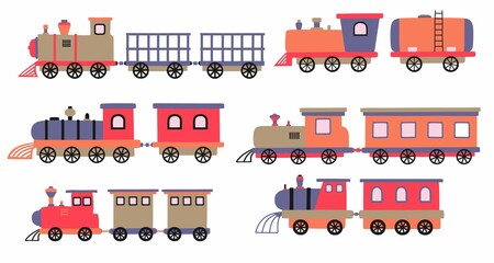 Set of cute train. vector illustration