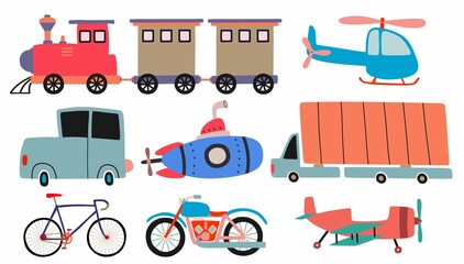 Set of cute cartoon transport.