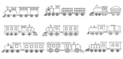 Set of cute train. vector illustration