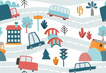 seamless cute car cartoon pattern. © andin