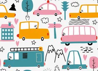 Poster seamless cute car cartoon pattern. © andin