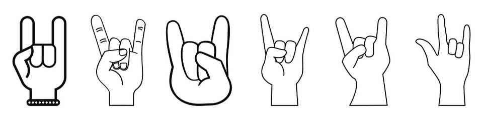 Obraz premium Rock Hand icon vector set. rock and roll illustration sign collection. rock concert symbol or logo.