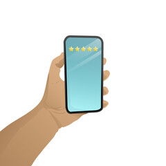 Smart phone with hand symbol ,sticker ,logo, icon,star vector design.