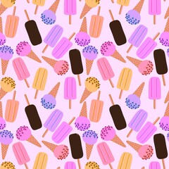 Summer seamless cartoon ice cream pattern textiles and packaging and gifts and linens and kids and wrapping paper