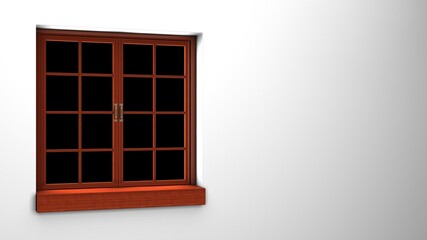 Wooden window with black background.
3d rendering illustration.
