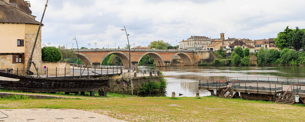 Bridge and the Dordogne river in Bergerac Dordogne region in Southwest of France
