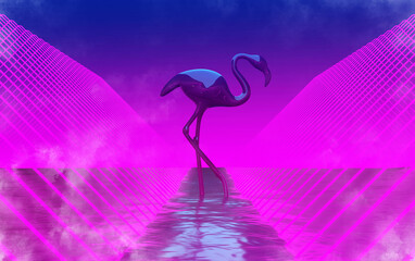 flamingos in purple neon light